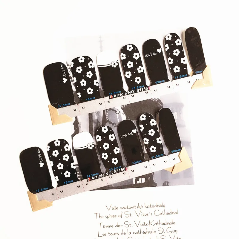 Small fresh Flowers Black Nail Arts Sticker 14 pcs set Waterproof Nail Decal Art Sticker Gel
