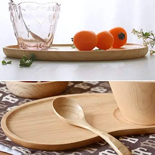 Set 2 Fancy Platter Small Serving Tray Kid Plate Cheese, Salad, Dessert Divided Breakfast Bamboo Serve Dish
