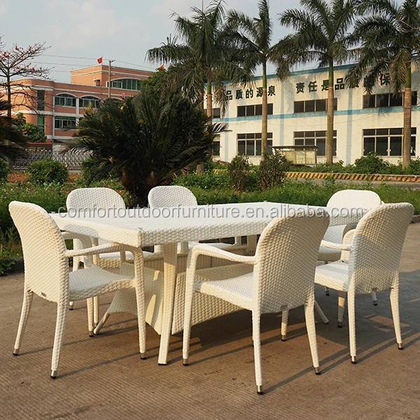 Outdoor Rectangular Rattan Table with KD frame Dining Table in White Color