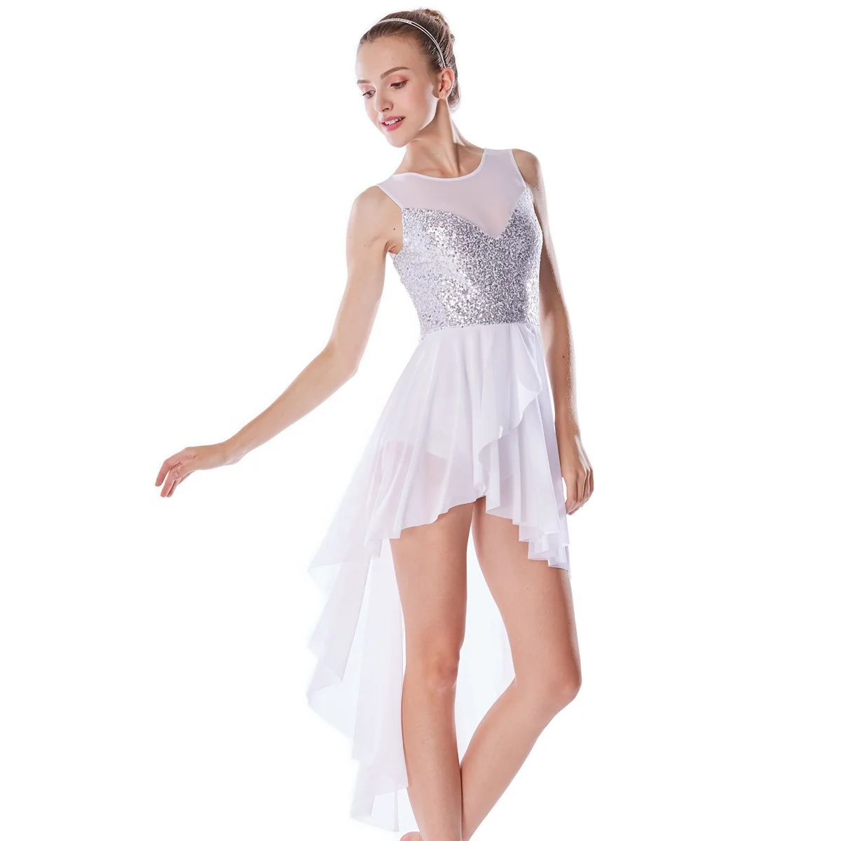 2020 Stunning Atmosphere Lyrical Dress Sequins Leotard Dance Costume Dress Dance Performance Wear for Teen Girls Women