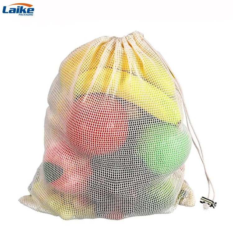 Cotton Net bag Shopping Tote produce veggie fruit vegetable   mesh drawstring bag with custom logo