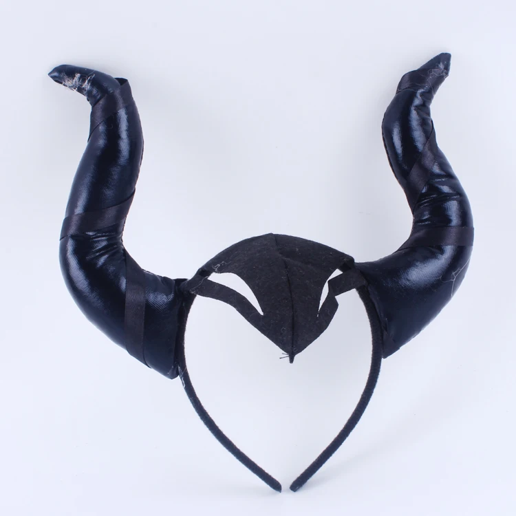 Plastic Red devil horns cute head wear with black feather felt cloth for children cosplay