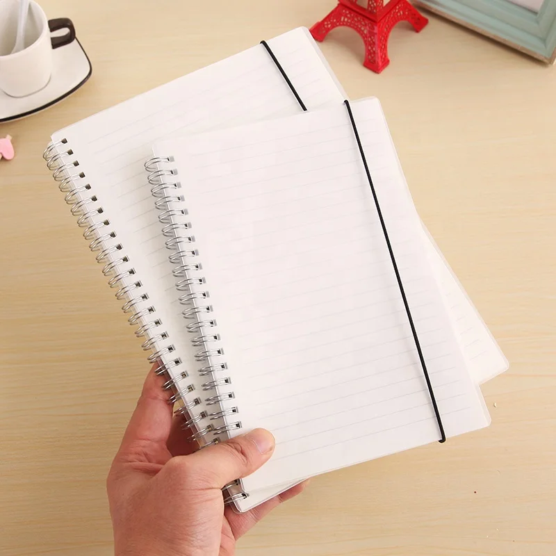 
A5 Wholesale transparent HardCover double Spiral Notebook with Ribbon Mark for Students or Promotion 