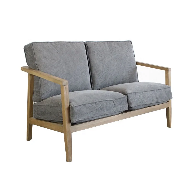 MRS WOODS Simple Design Exposed Oak Wooden Frame 2 Seater Sofa