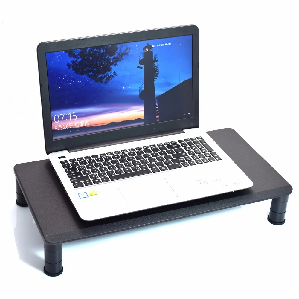 office home save space desktop monitor riser bamboo laptop stand