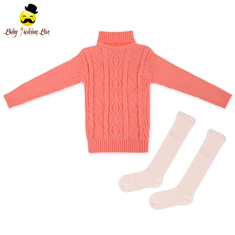  Wholesale baby girl fall winter sweater new design wool high neck knitting