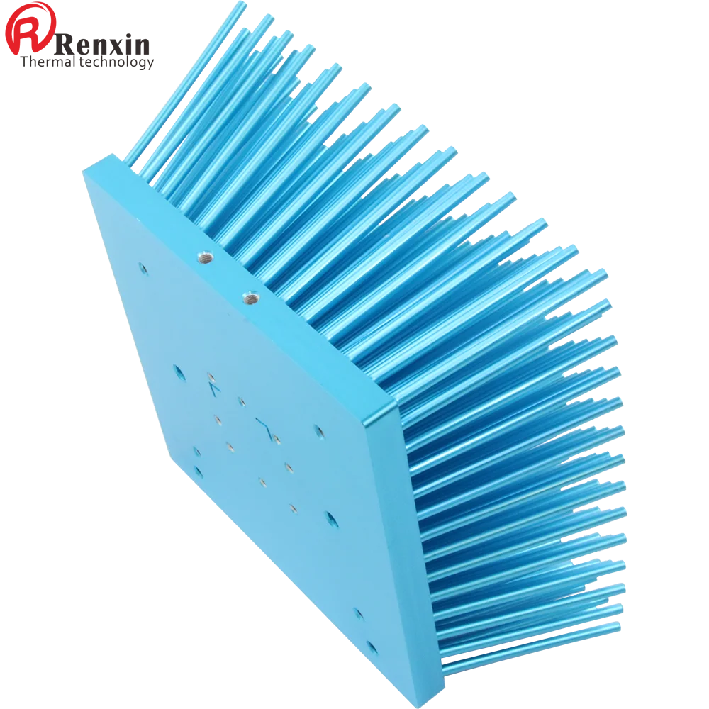 Radiator Pin Fin Square Heat Sink 160mm 100w Led Grow Light Heatsinks Cold Forged Aluminum Blue Aluminum Extrusion IP65 Rohs 0.9