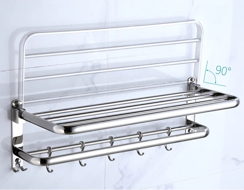 Wholesale SU304 Stainless Steel Towel Racks Mirror Polished Towel Bar With Hooks for Bathroom Organizing