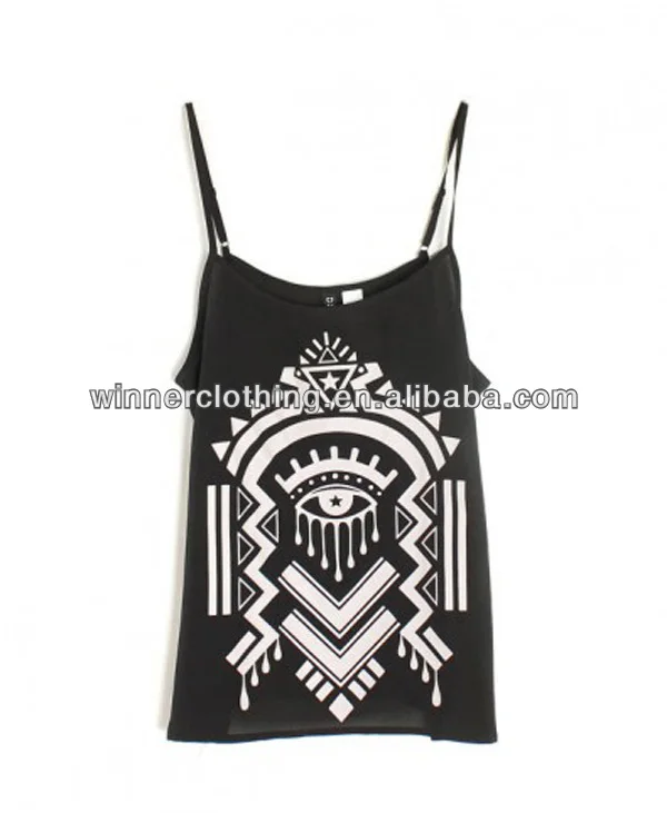 
spaghetti strap front printed black casual women camisole tank tops 