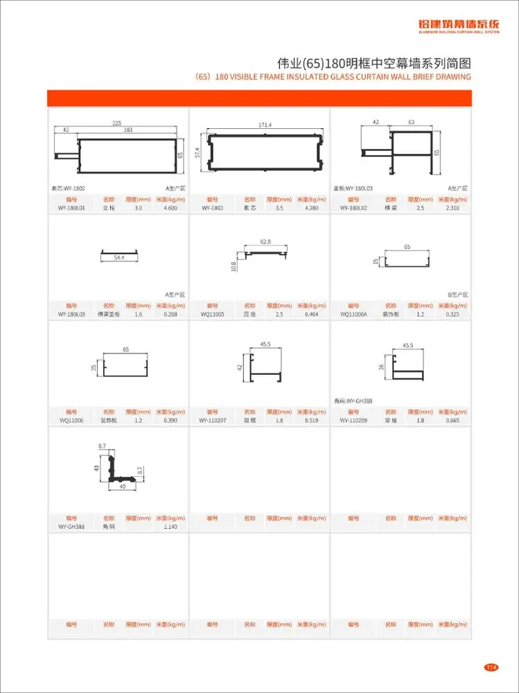 factory 60-180 series visible frame aluminum curtain wall profile glass curtain wall