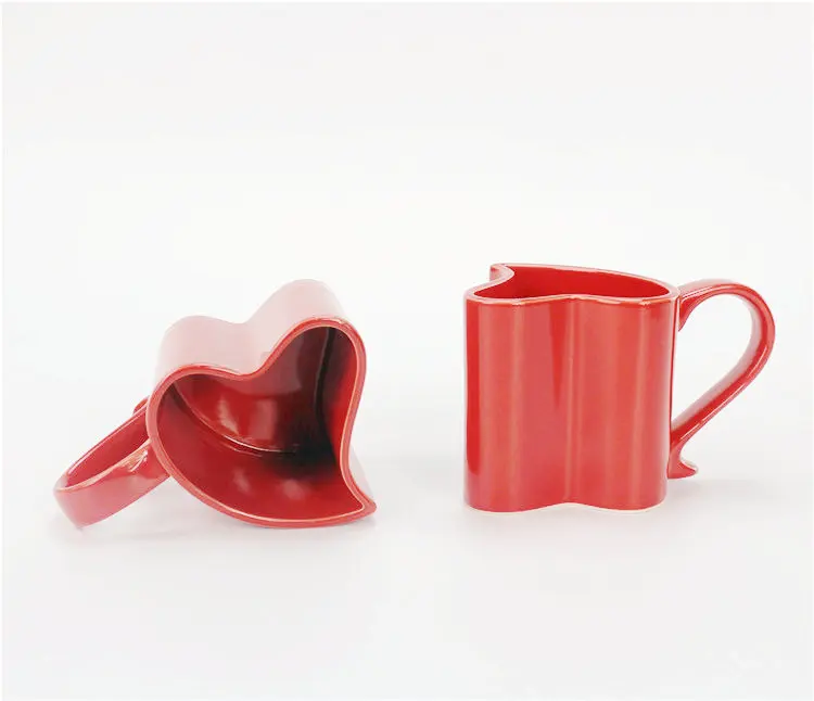 Red full glazed coffee& tea fine appearance heart shape ceramic couple mug