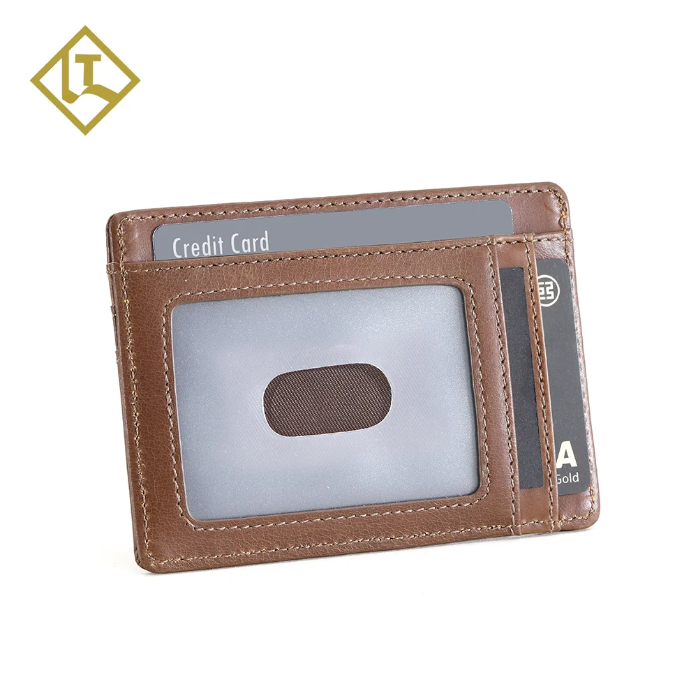 Super slim light custom cardholder 100% full-grain genuine leather card holder rfid blocking card wallet with 5 cash slots