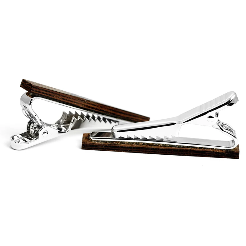 Wooden Tie Clip Silver Wood Tie Bars