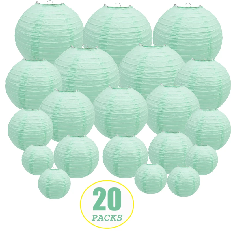 20pcs per set mint green wedding decorative Paper Lanterns party set  in sizes 6,  8, 10, and 12 inch 5pcs each size