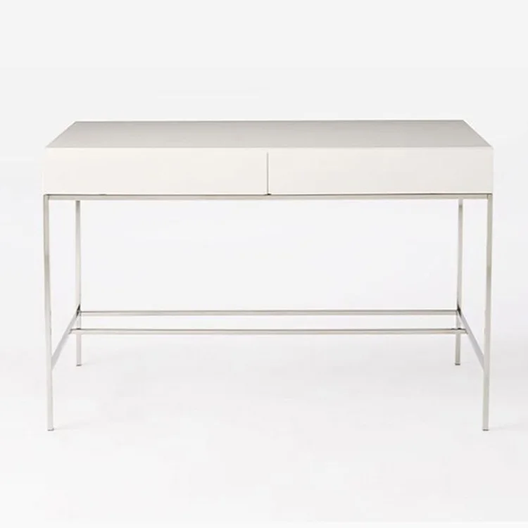 Modern golden stainless steel white lacquer study computer desk working table home office desk