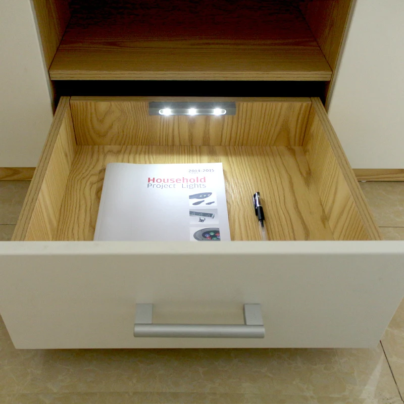 3-LED Wireless LED Drawer Light Stick-on Anywhere 0.3W Vibration Activated LED Light for Drawer