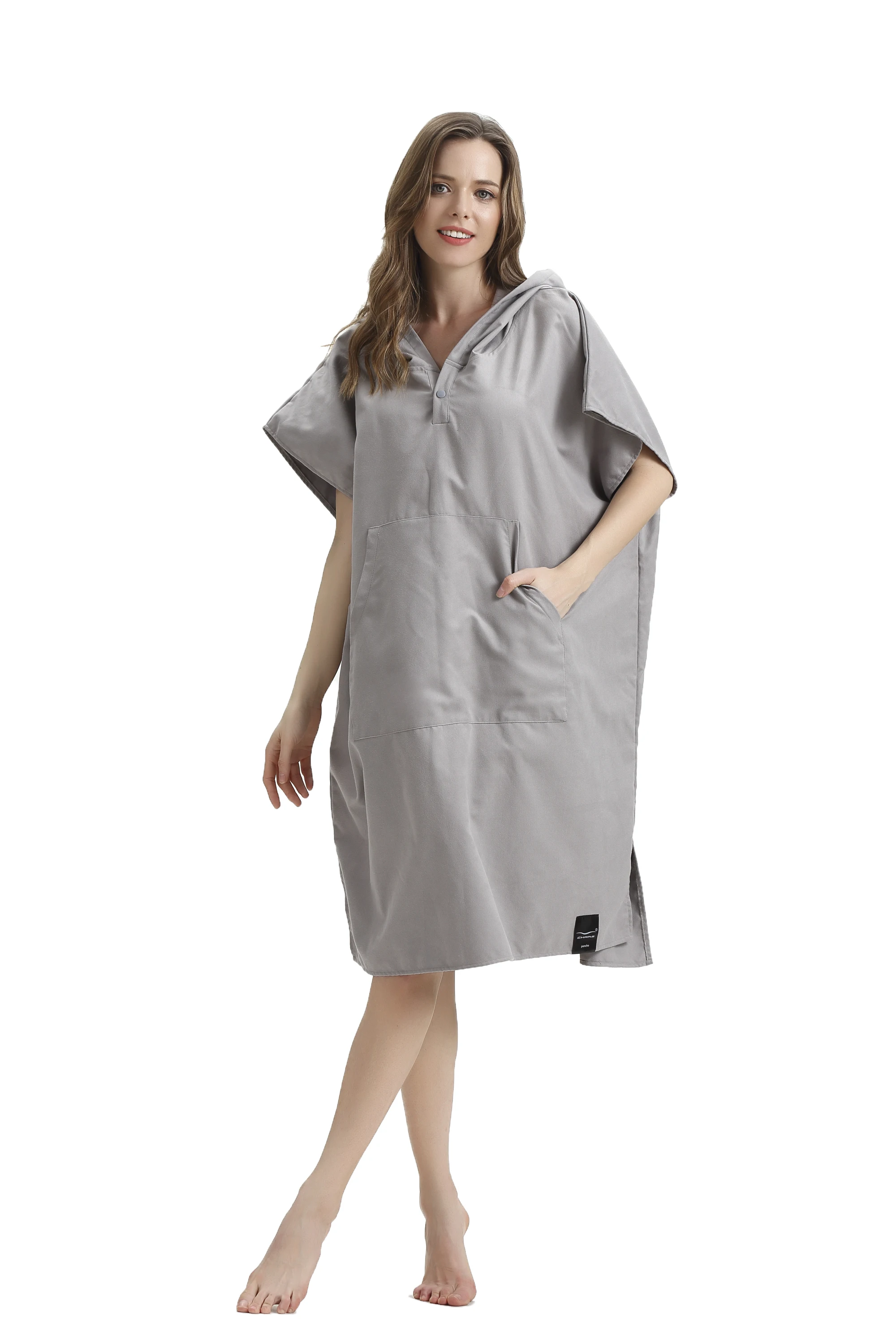 One Size Fit All Microfiber Surf Beach Wetsuit Changing Towel Bath Robe Poncho with Hood