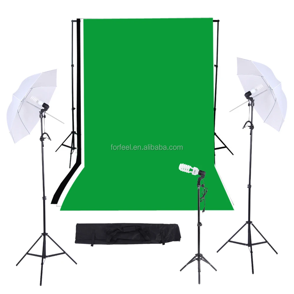 
Photographic equipmet/Photo Studio Lighting Kit with Black/White/Green Muslins Backdrops Background Soft box Support System  (60414520627)
