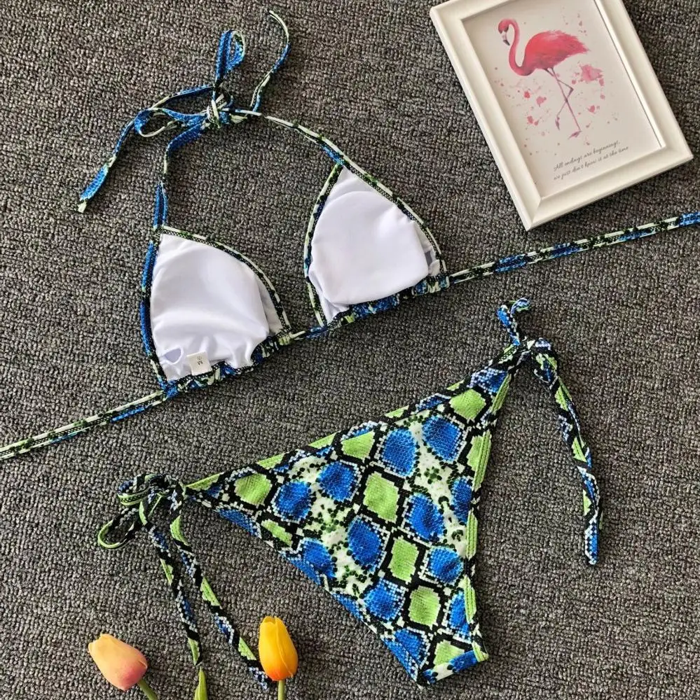 2019 Neon Green String Snake Extreme Micro Mini Bikini Girl Swimwear