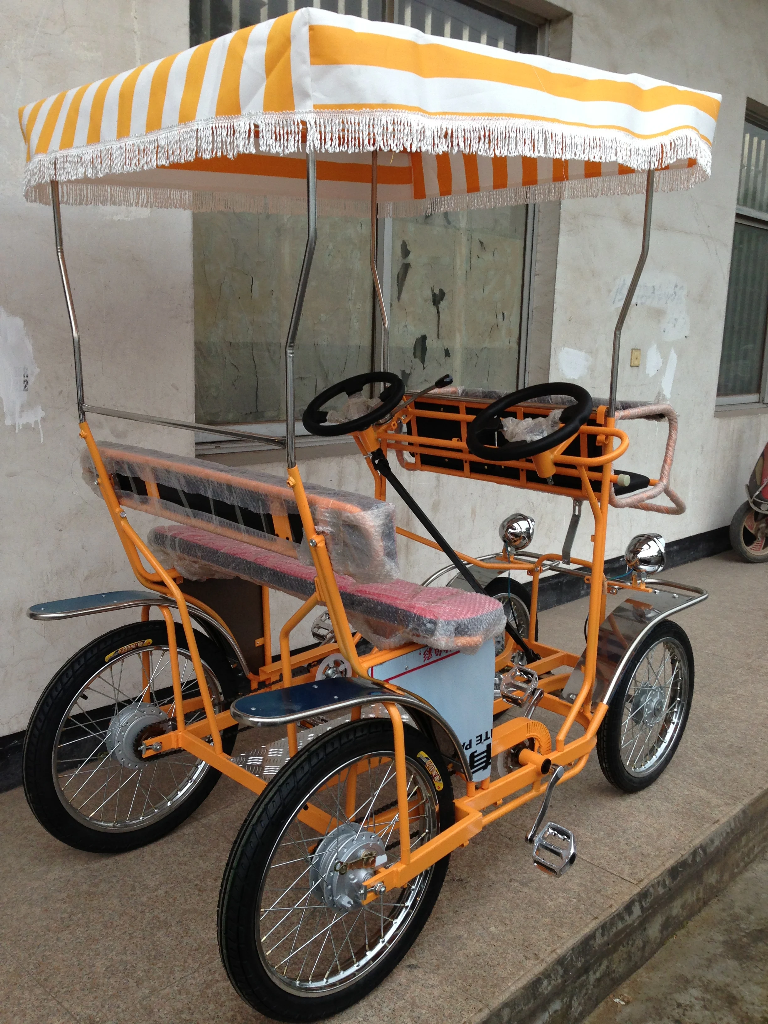 special transportation 2personS 4wheels  SURREY BIKE WITH LED LIGHT AND FRONT BABY SEAT  SURREY QUADRICYCLE