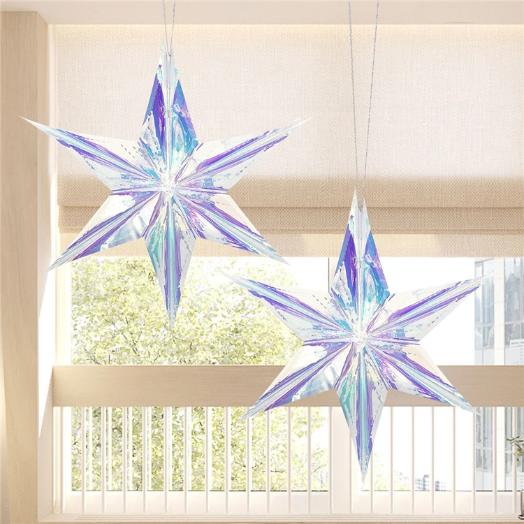 Nicro Latte Art Ceremony Wedding Birthday Christmas Hanging Ornaments Decoration Party Supplies Iridescent PET Neon Penta Star
