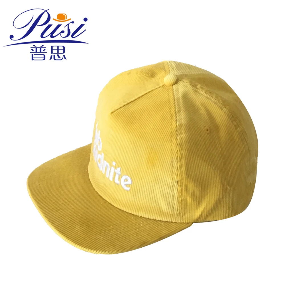 Fashion design 5 panel corduroy snapback hat with embroidery your brand form hat factories in china corduroy hat caps
