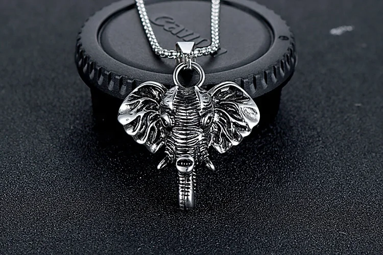 Elephant Animal Pendant Necklace Stainless Steel Goth Punk Jewelry