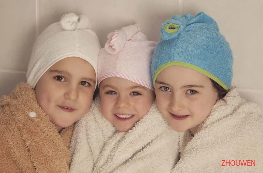 
Promotion Plain Dyed Children hair towel bamboo shower cap 