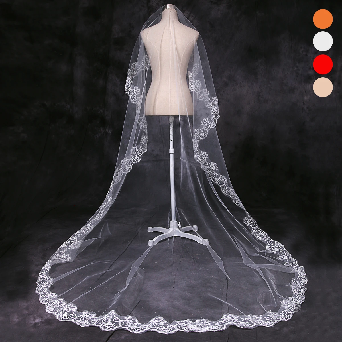 
Hot sell Wholesale Fahion Elegant Wedding Dress Accessories Bridal Tulle Appliqued long Veil 