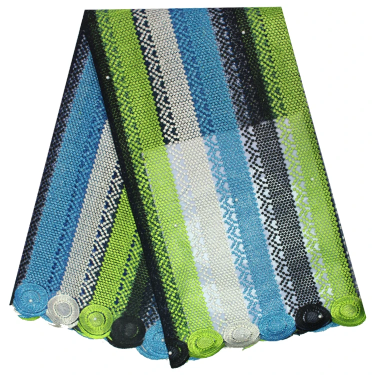 Stripe Mixed Color Style african french lace embroidered tulle fabric