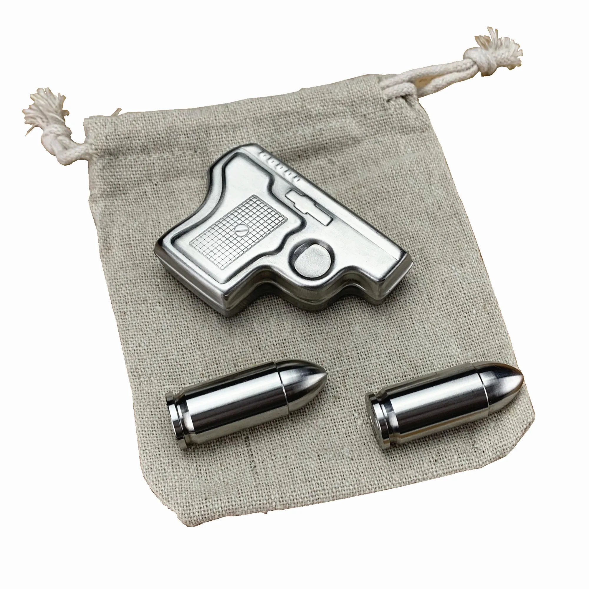 New Stainless Steel Pistol Gun shape and Bullet Ice cube Wine Chiller Chilling Stone