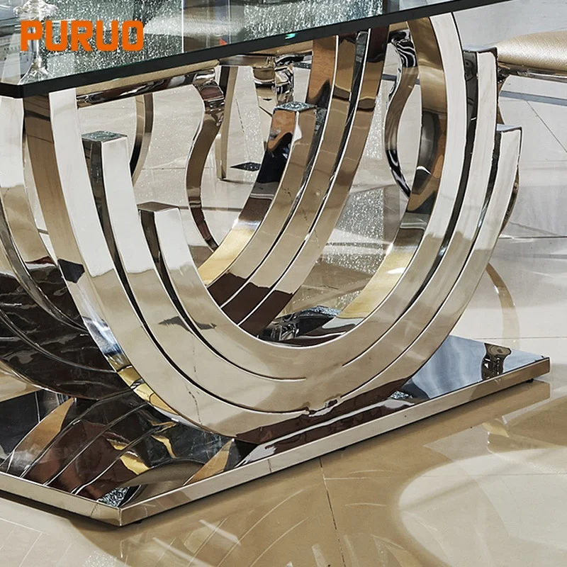 Modern dining room sets stainless steel dining table with glass