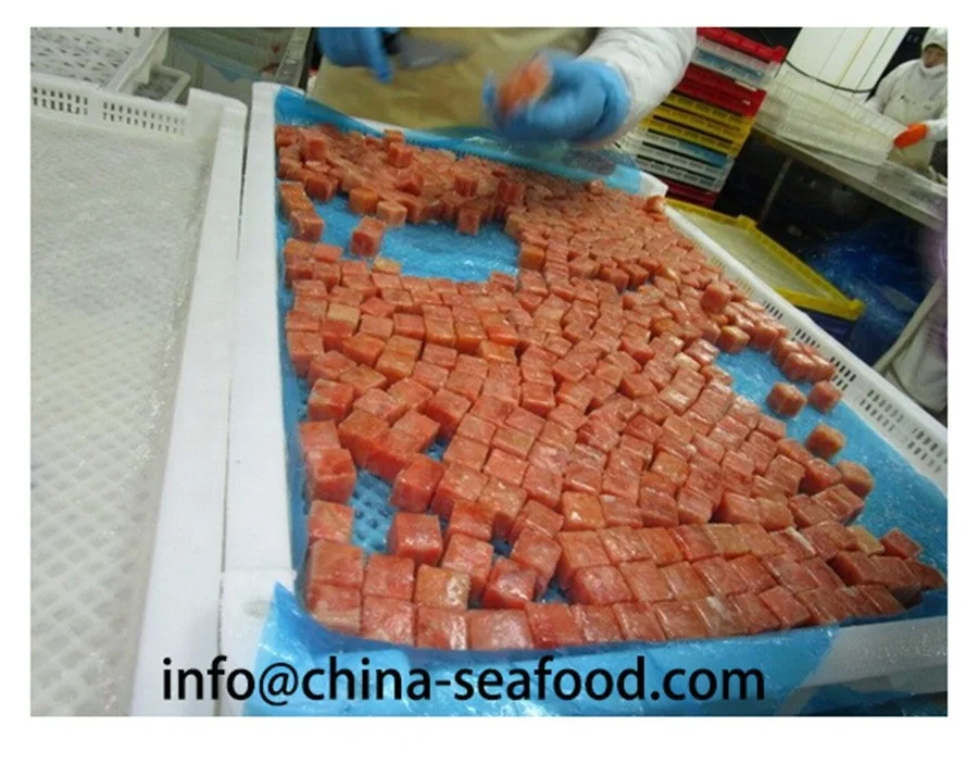 Frozen salmon portion cube