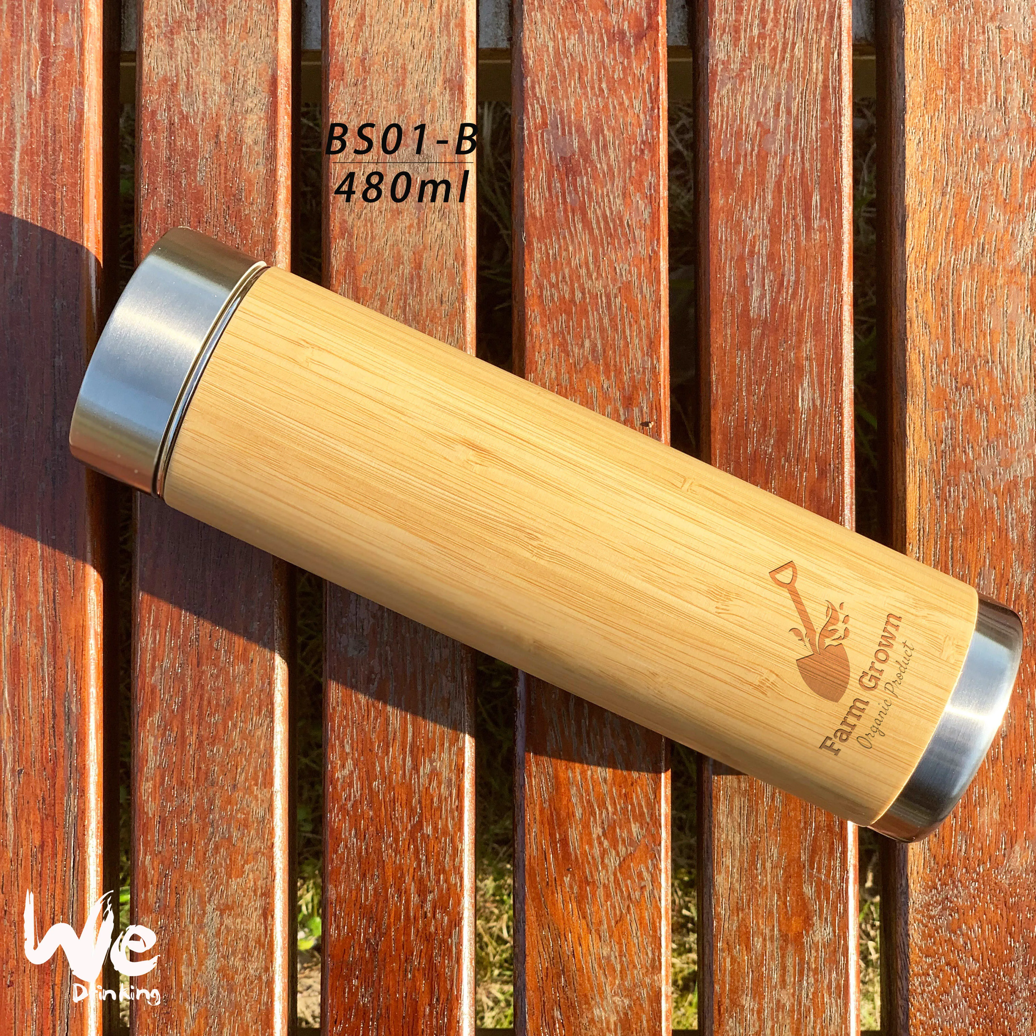 
BS01-B 17oz480ml 17oz Double Wall Insulated Bamboo Travel Tumbler with strainer and Infuser for Outdoor Yoga drink 