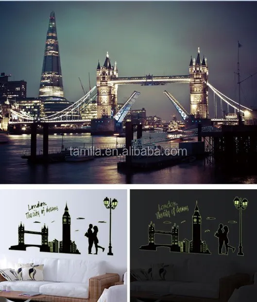 Home Decorative London Twin Bridge Night Glowing sticker