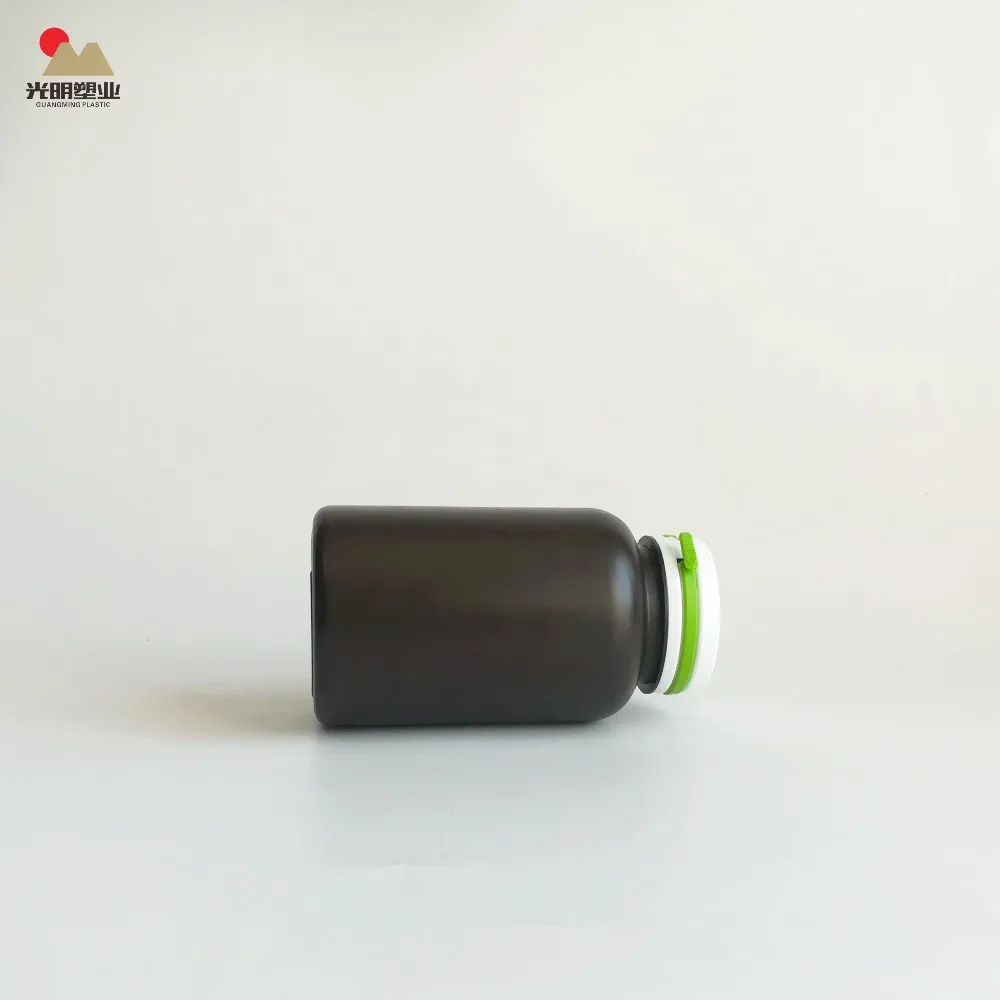 High quality HDPE  9oz Dark empty plastic bottle with double color tear lids supplement packaging capsules container