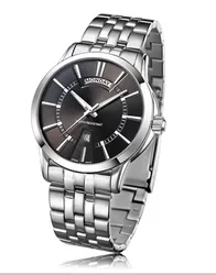Auto Date 24 Hours Luminous Quartz Watches for Men, Oem Custom Logo All Stainless Steel 3 Atm Waterproof Quartz Wrist Watch