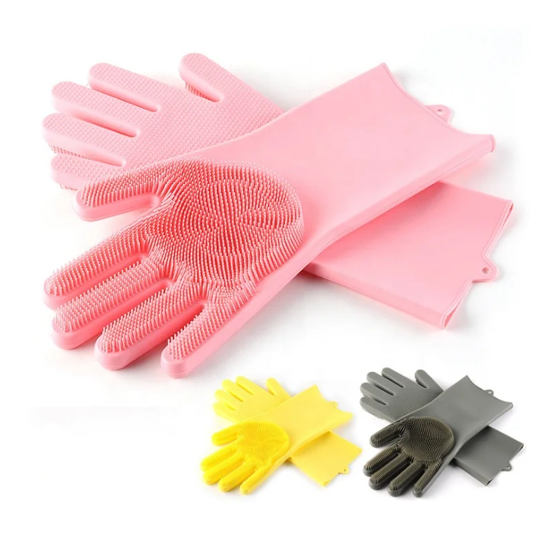 
Silicone Cleaning Gloves Heat Resistant Silicone Cleaning Brush Scrubber Gloves for kitchen Dishwashing Silicone Gloves 