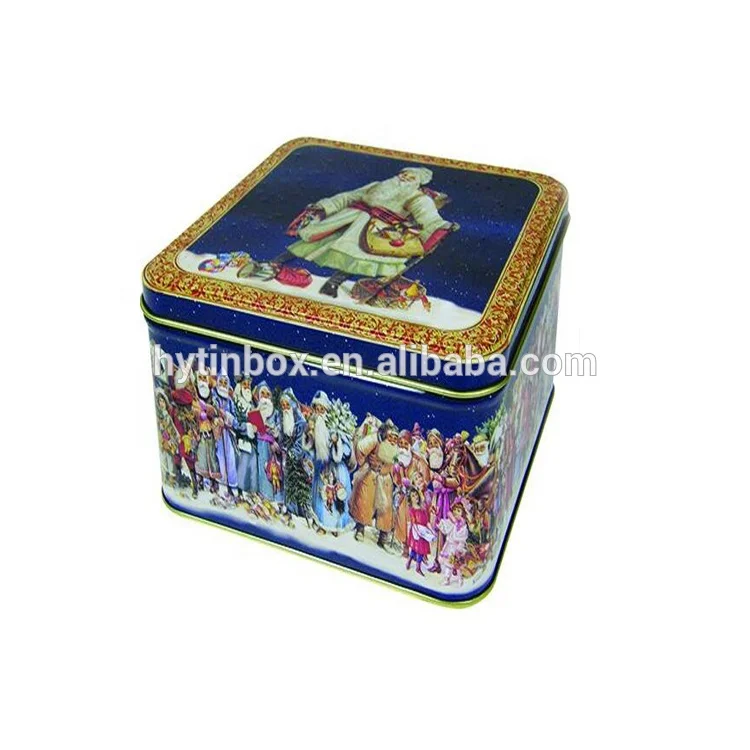 food grade Square shape hinged lid gift tin cookie  tea box for Christmas season