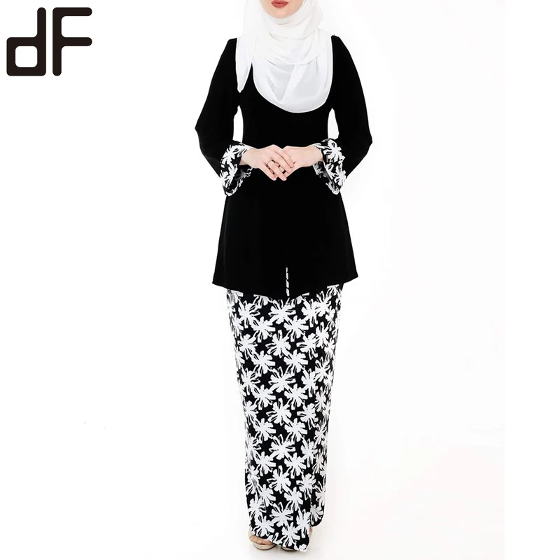 Kebaya Custom Muslimah Wear Fashion Baju Kurung Islamic Clothing Malaysia Floral Print Satin Women Polyester OEM Service Adults