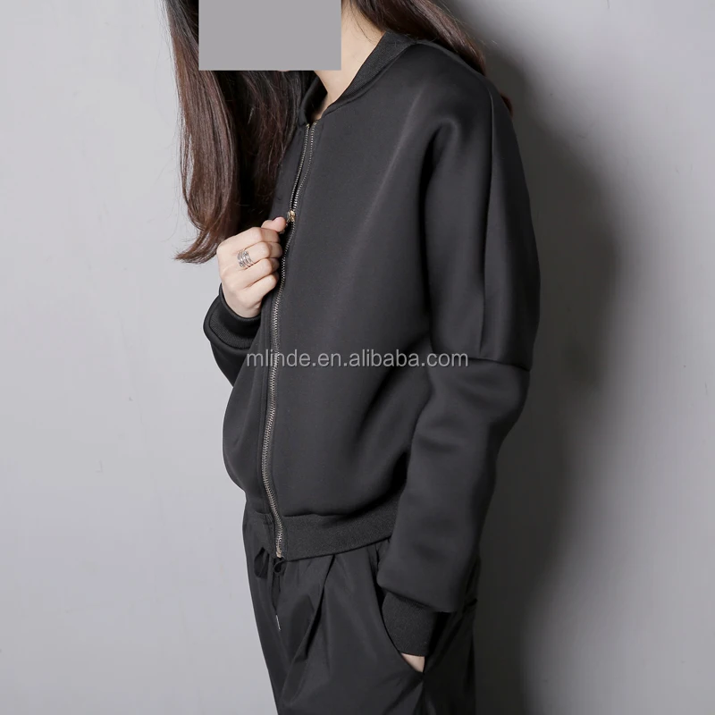 Causal Korean Fashion New Womens Ladies Black Jacket Baseball Uniform Bat Sleeve Coat Cotton Short Style Bomber Jacket for Women