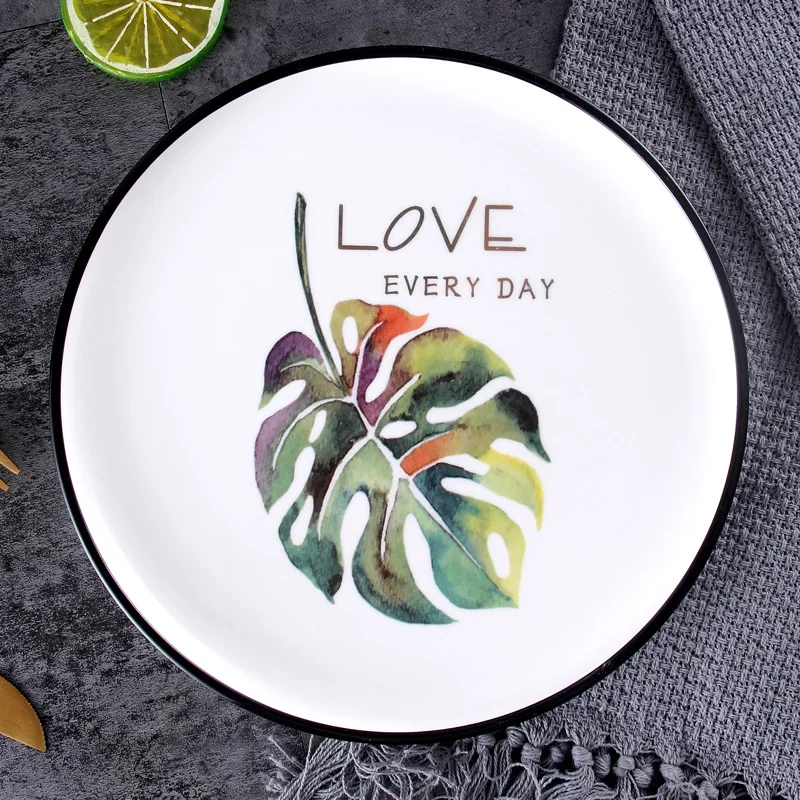 
Custom Ceramic Dinner Plates Green Leaf Porcelain Dessert Plates 