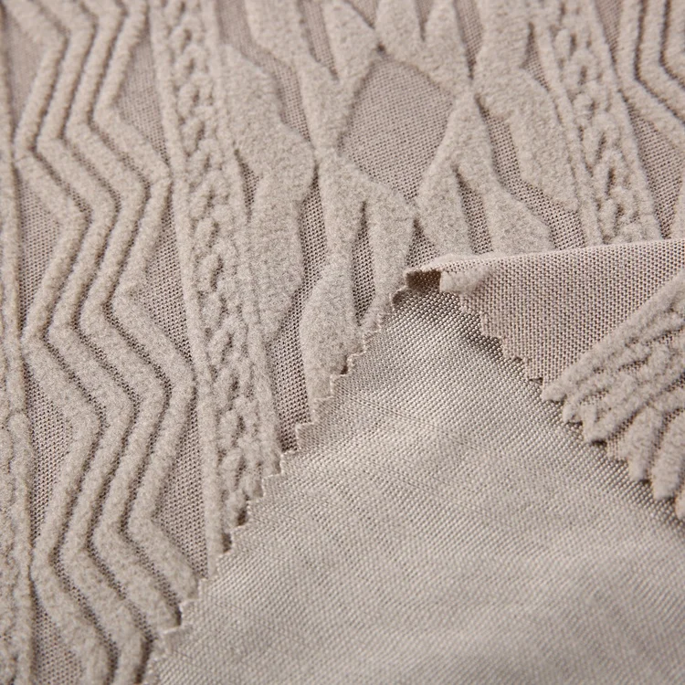 New design 100 polyester knit sweater jacquard textured fleece fabric for scarves