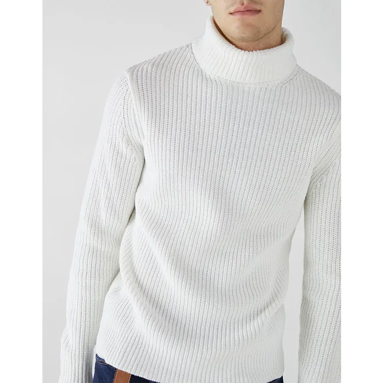 
2018 hot selling vertical ribbed mens white turtleneck sweater pullover 