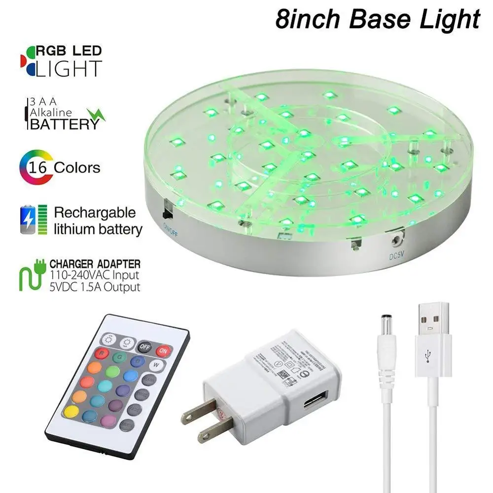 Bar Shelf Liquor Bottle Display Base Bottle Glorifiers 8 INCH Multi Color LED Light Stand Base Rechargeable Battery Operated