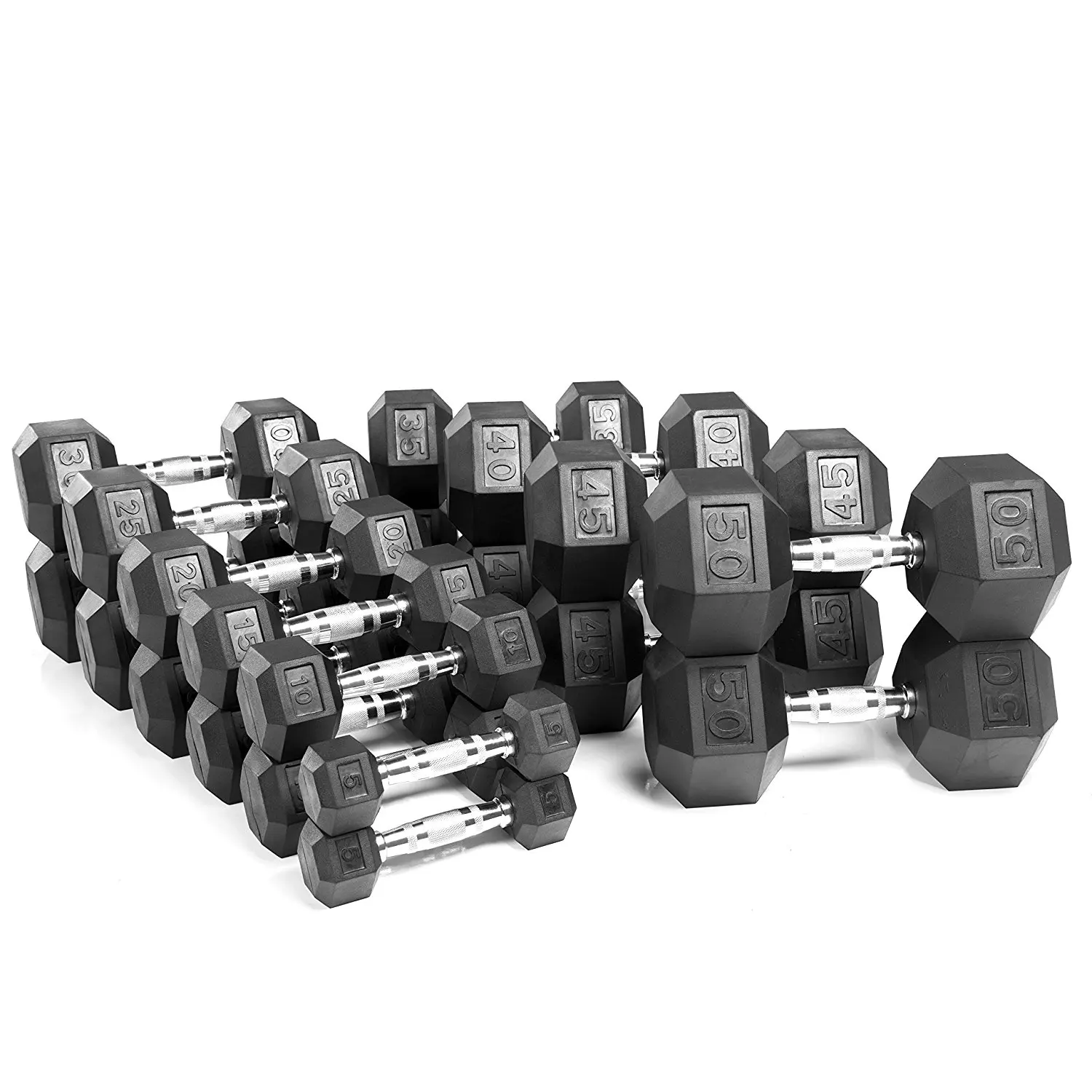 Wholesale black hex / hexagonal / hexagon rubber coated gym dumbells dumbles dummbells dumbbells sets