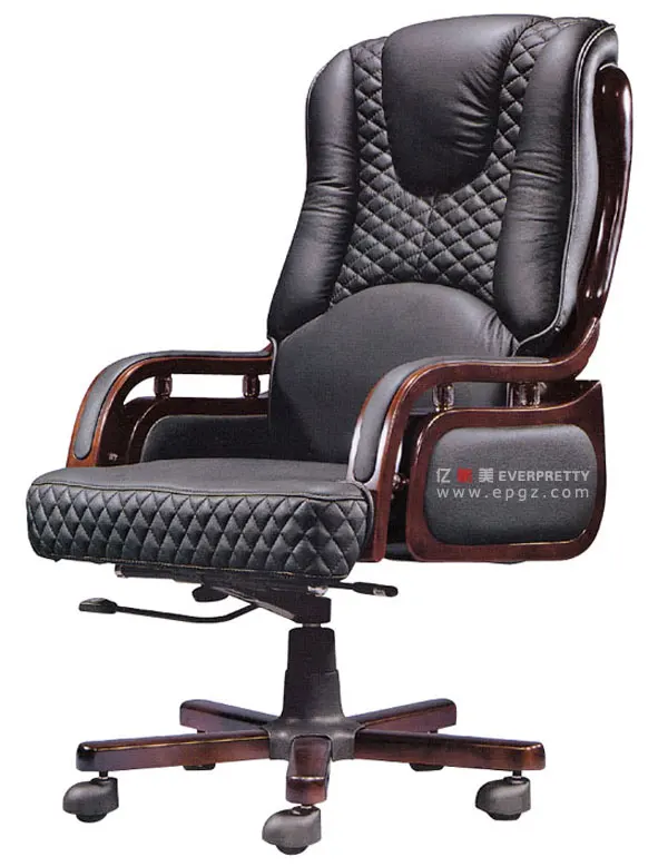 Solid Wood Base Modern High Back Big Boss Executive Luxury Leather Office Chair
