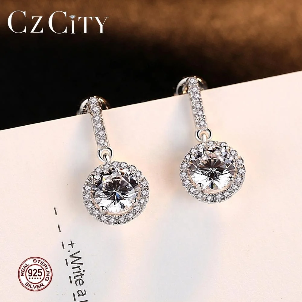CZCITY Real 925 Sterling Silver Crystal Drop Earrings Fashion Earring Designs New Model Earrings for Women