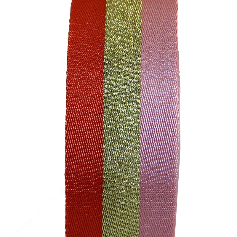 Factory Price Wholesale three colors Polyester Ribbon Gold Line Webbing 1.9 mm thickness 50mm width