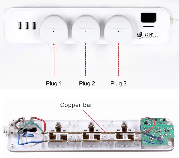 
3 way universal power strip with 3 usb charger 